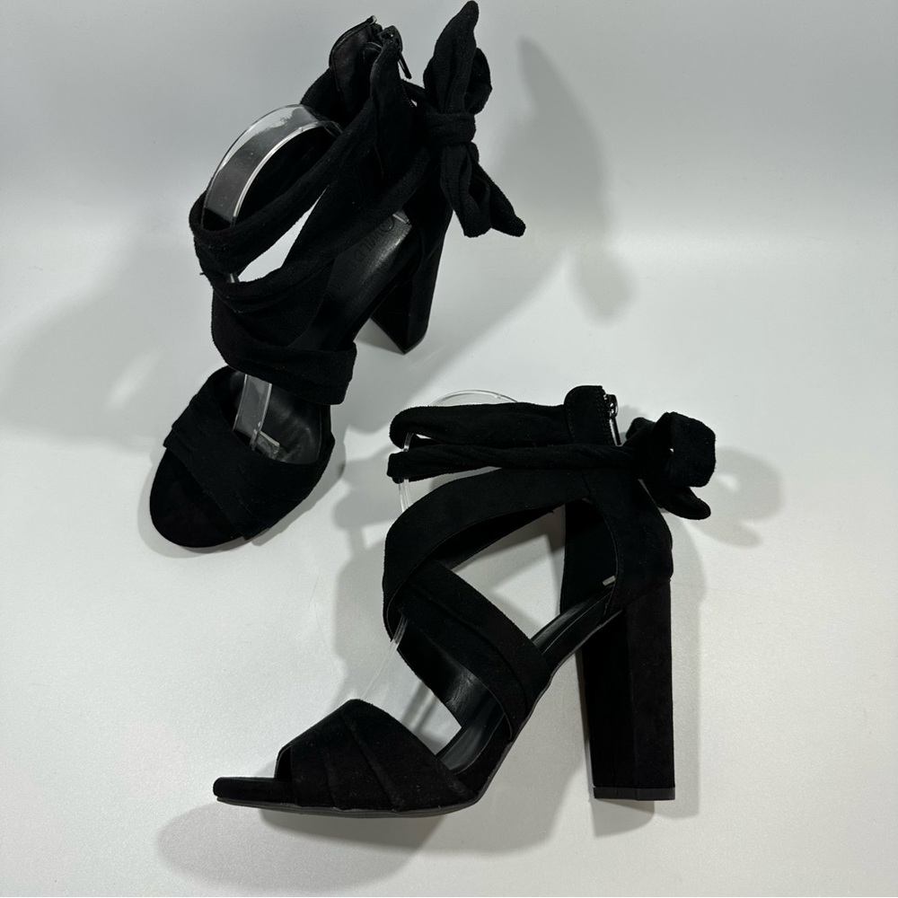 Wild Diva Black Block Heel Sandals with Ankle Tie 8 New Whimsigoth Vamp Witchy